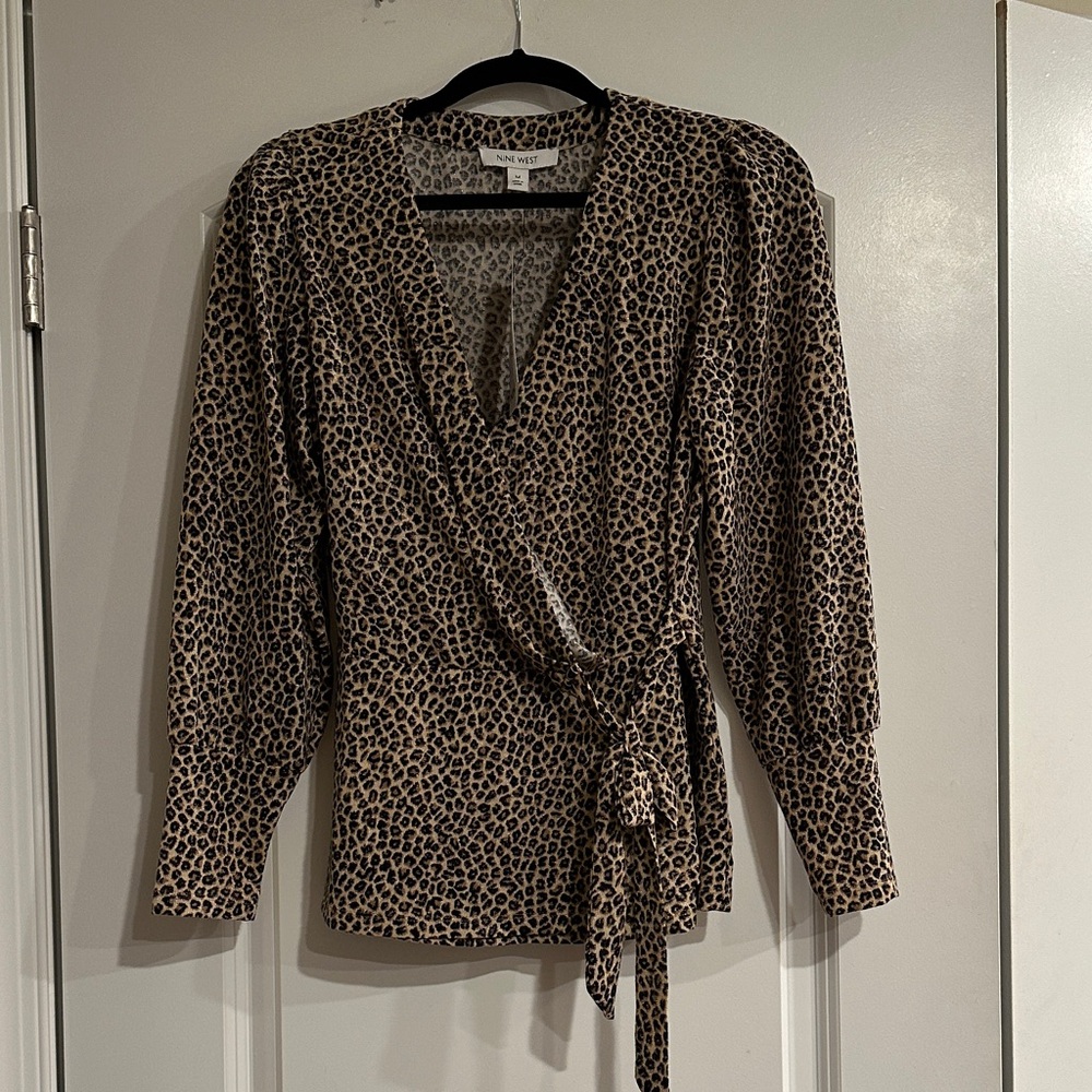 Nine West Animal Print Wrap Blouse